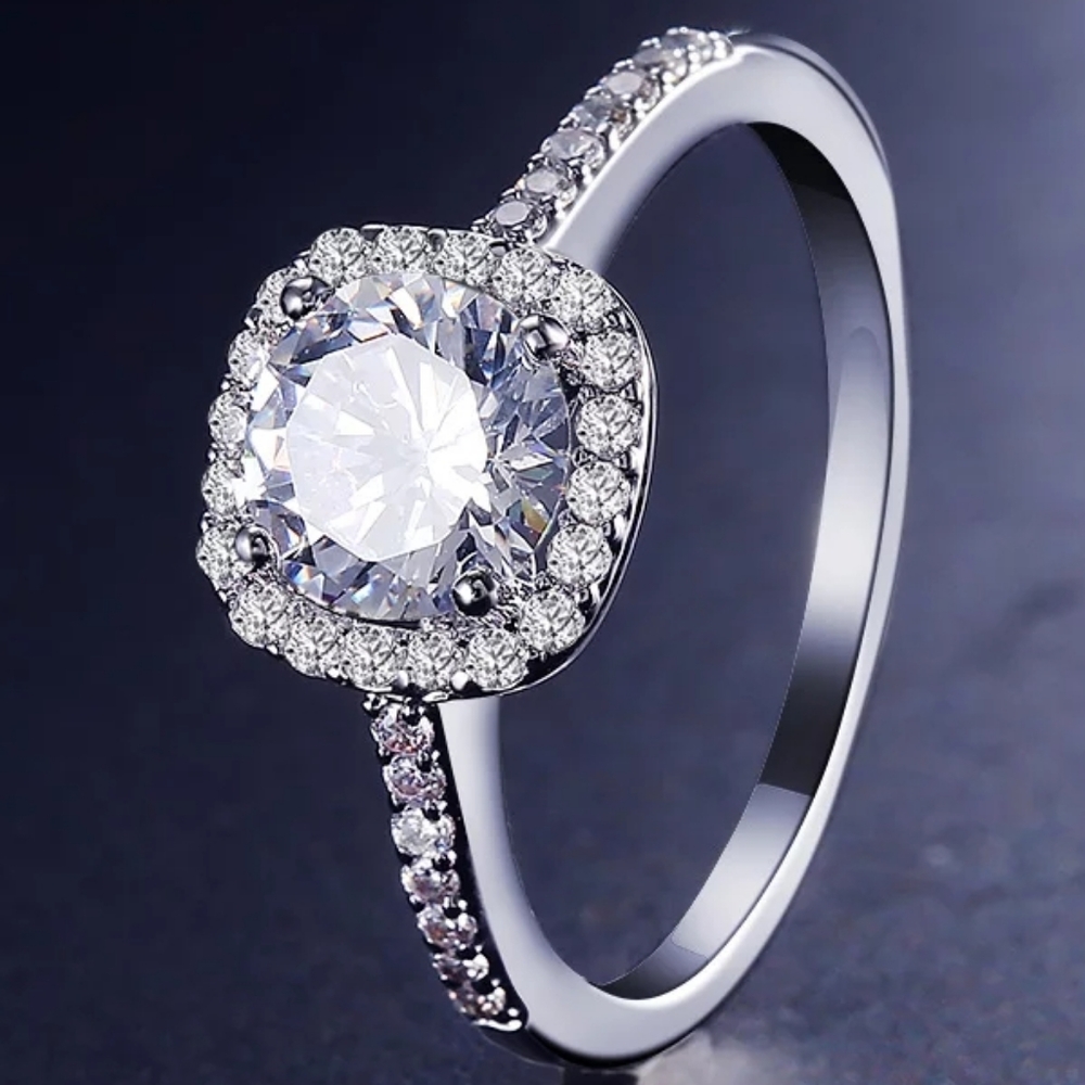 NEW 925 Silver Diamond Halo Engagement Ring